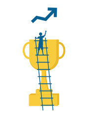 illustration vector graphic of trophy with silhouette man, good for thumbnail youtube business or post social media business
