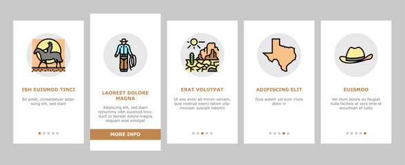 Western Cowboy And Sheriff Man onboarding icons set vector