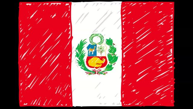 Peru National Country Flag Marker or Pencil Sketch Looping Animation Video