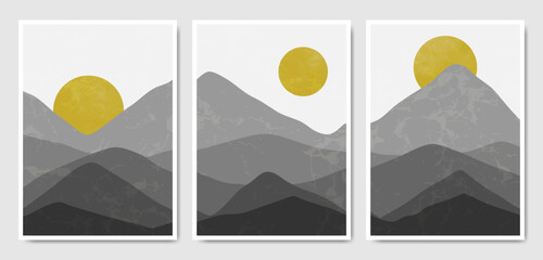 Abstract Contemporary mid century modern Landscape boho poster template. Aesthetic Modern Art Minimal and natural mountains compositions for postcard cover wallpaper wall art home decor