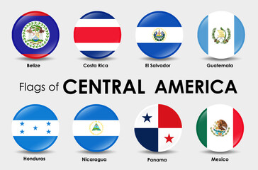 Flag Icons countries of Central America. Set of round flags design - obrazy, fototapety, plakaty
