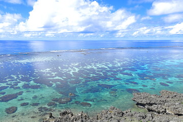 青い海に珊瑚礁群がある風景