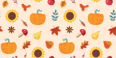 Autumn harvest vector seamless pattern