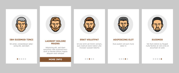 beard hair style face male onboarding icons set vector