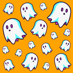 Cute Floating Ghost Seamless Pattern