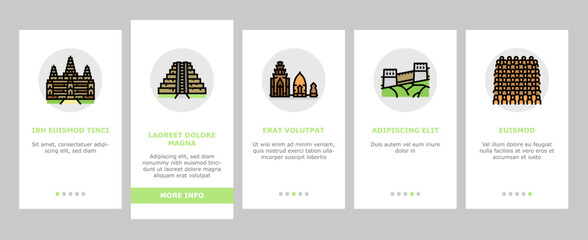Asia Building And Land Scape onboarding icons set vector