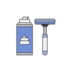 Razor, hair removal blade with shaving foam icon in color, isolated on white background 