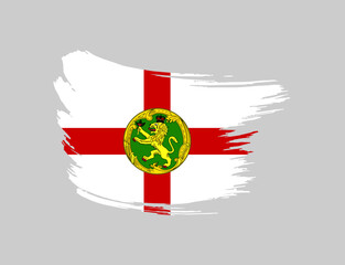 Stain brush painted stroke flag of Alderney on isolated background