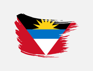 Obraz premium Stain brush painted stroke flag of Antigua and Barbuda on isolated background