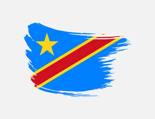 Stain brush painted stroke flag of Democratic Republic of the Congo on isolated background