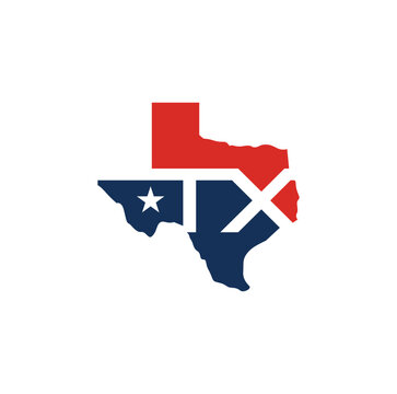 Letter TX and Texas map logo design. Lone Star Vector Illustration.
