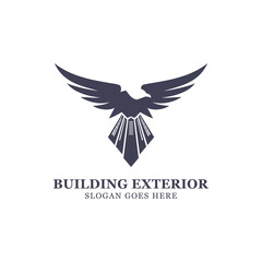 Hawk hawk building exterior logo with a combination of a dove with a buildings as its wings, very good for modern company brands, real estate construction illustrations