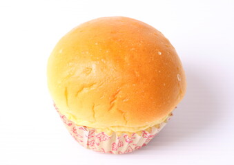 bun bread fill with custard cream on white background