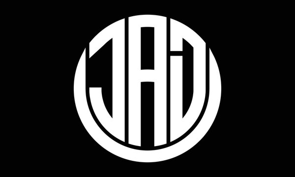 JAD three letter circle logo design vector template.  monogram symbol on black & white.