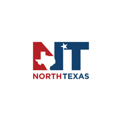 letter N T and Texas Map. North Texas. Logo design. Vector Illustration.