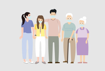 Vector family wear medical face mask