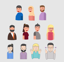 Male and female faces avatars. flat style vector icons set