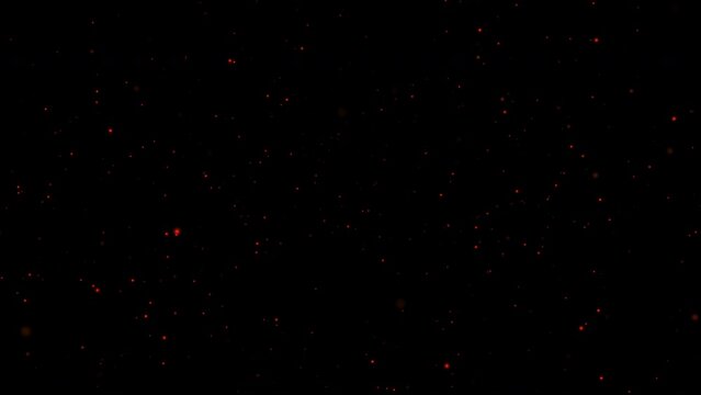 Abstract loop blurred glow orange dust particles floating on black background for project screen overy. 4K 3D seamless loop orange bokeh particles dust fly in the air. 