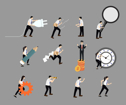 Vector set of business people working together