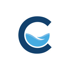 Naklejka premium Letter C and water logo design. Circle liquid icon. Vector Illustration.