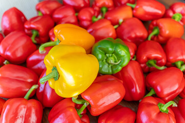 Pile of Organic Fresh Bell Peppers on display