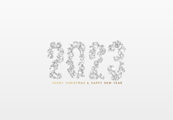 Happy New Year 2023. Design Realistic diamond gems in shape of number 2023. Vector illustration