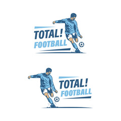 A man kicks the ball hard. football training logo. total football logo design template
