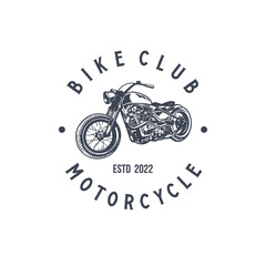 Custom motorcycle label in vintage style with inscription and motorbike. motorcycle or bike club with white background isolated vector illustration logo design template