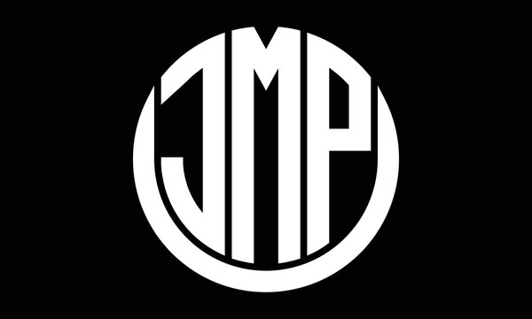 JMP three letter circle logo design vector template.  monogram symbol on black & white.