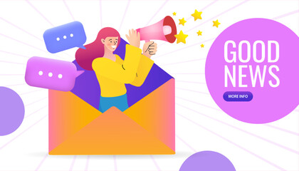 Worker with laptop and airplane paper. Project landing page template.