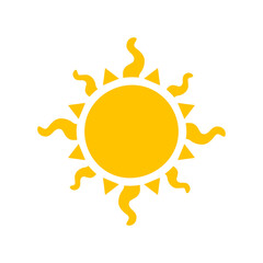 Vector cartoon yellow sun Shining light rays to heat the summer. Isolated on white background