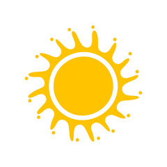 Vector cartoon yellow sun Shining light rays to heat the summer. Isolated on white background