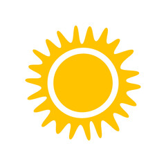 Vector cartoon yellow sun Shining light rays to heat the summer. Isolated on white background