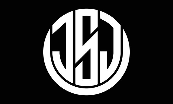 JSJ three letter circle logo design vector template.  monogram symbol on black & white.