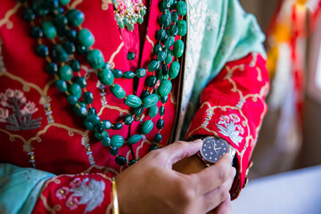 Indian Punjabi Sikh groom's wedding jewellery close up