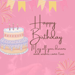 Happy Birthday card with cake , Happy Birthday wishes, Happy Birthday