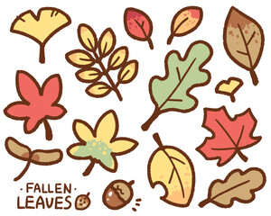 fallen leaves cartoon drawing set