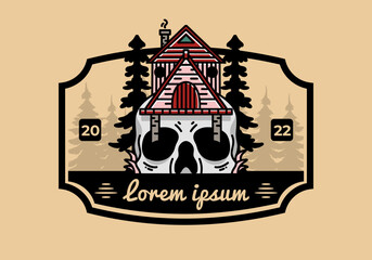 Wooden house with skull foundation illustration