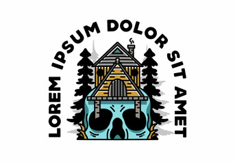 Wooden house with skull foundation illustration