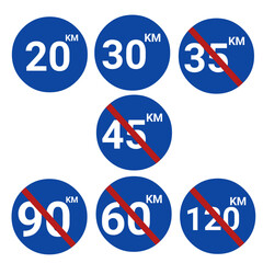 Transport speed limit command sign icon set PNG