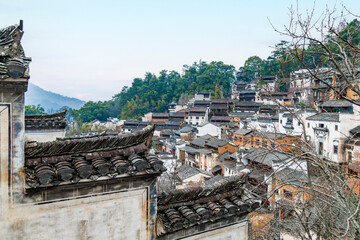 Building eaves in Wuyuan Huangling scenic spot
