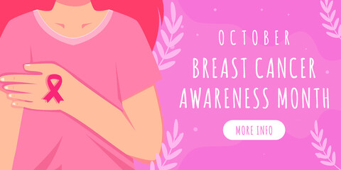flat breast cancer awareness month illustration horizontal banner