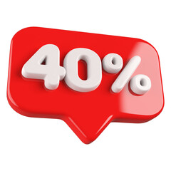 sign 3d number 40 percent red