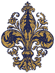  Fleur de lis vintage vector engraving. French symbol of royalty. Isolated © Inkling Design