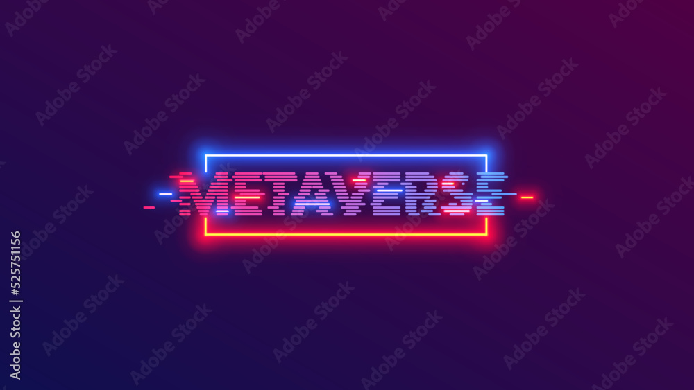 Poster word metaverse consisted neon lines in retro tech style. vr and ar technology poster. virtual and au