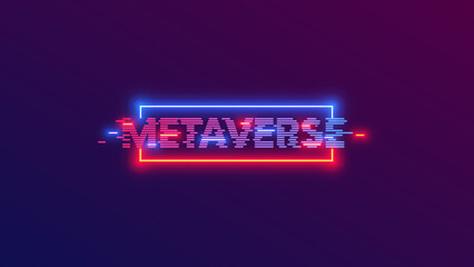 Word metaverse consisted neon lines in retro tech style. Vr and AR technology poster. Virtual and augmented reality digital entertainment concept. Neon light metaverse letters on dark background.