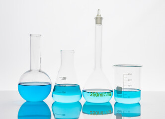 glassware with blue liquid