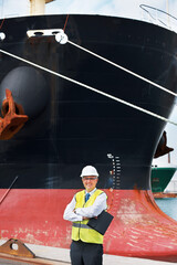 Shipping logistics, delivery and boat engineer with motivation, innovation or vision for ocean or...