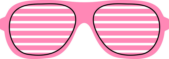 Classic 80s 90s elements in modern style flat, line style. Hand drawn PNG illustration of retro or vintage pink striped sunglasses, summer accessory. Fashion patch, badge, emblem, logo