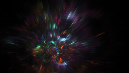 Abstract blue and red fireworks. Fantastic holiday background. Digital fractal art. 3d rendering.